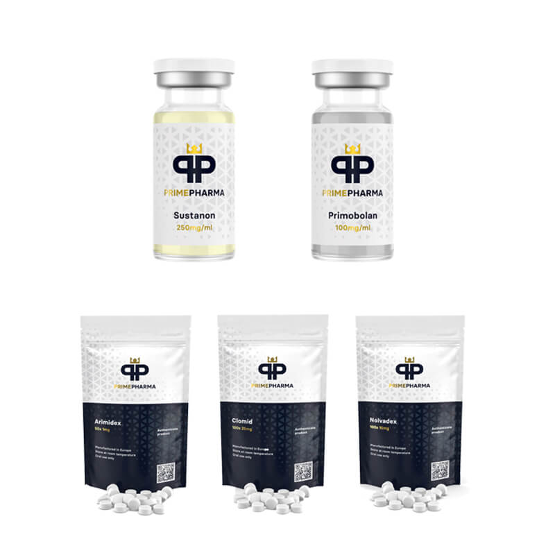PAQUETE DE GANANCIA MUSCULAR MAGRA (INYECCIÓN) SUSTANON + PRIMOBOLAN + PCT (8 semanas) PRIME PHARMA