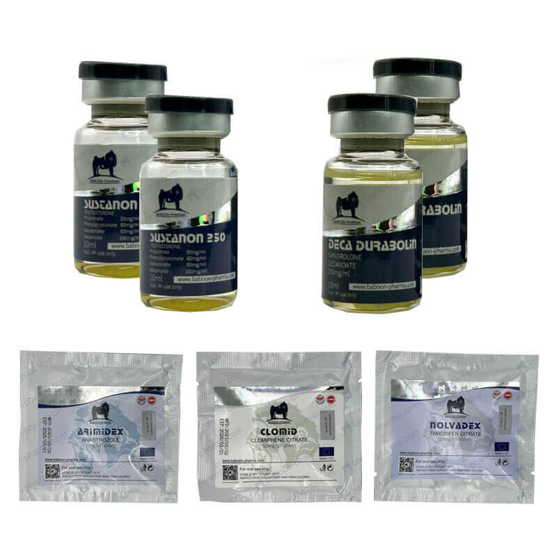 Paquete de aumento de masa NIVEL II (INYECCIÓN): SUSTANON + DECA + PCT (8 semanas) Baboon Pharma