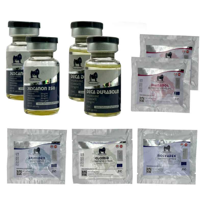 Paquete para aumento de masa muscular NIVEL III (INYECCIÓN): SUSTANON + DECA + DIANABOL (8 semanas) Baboon Pharma
