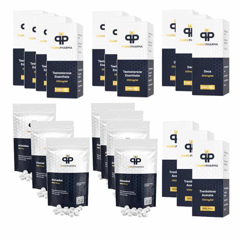Paquete de aumento de masa muscular extremo TEST E DECA TREN A DIANABOL 16 semanas Prime Pharma