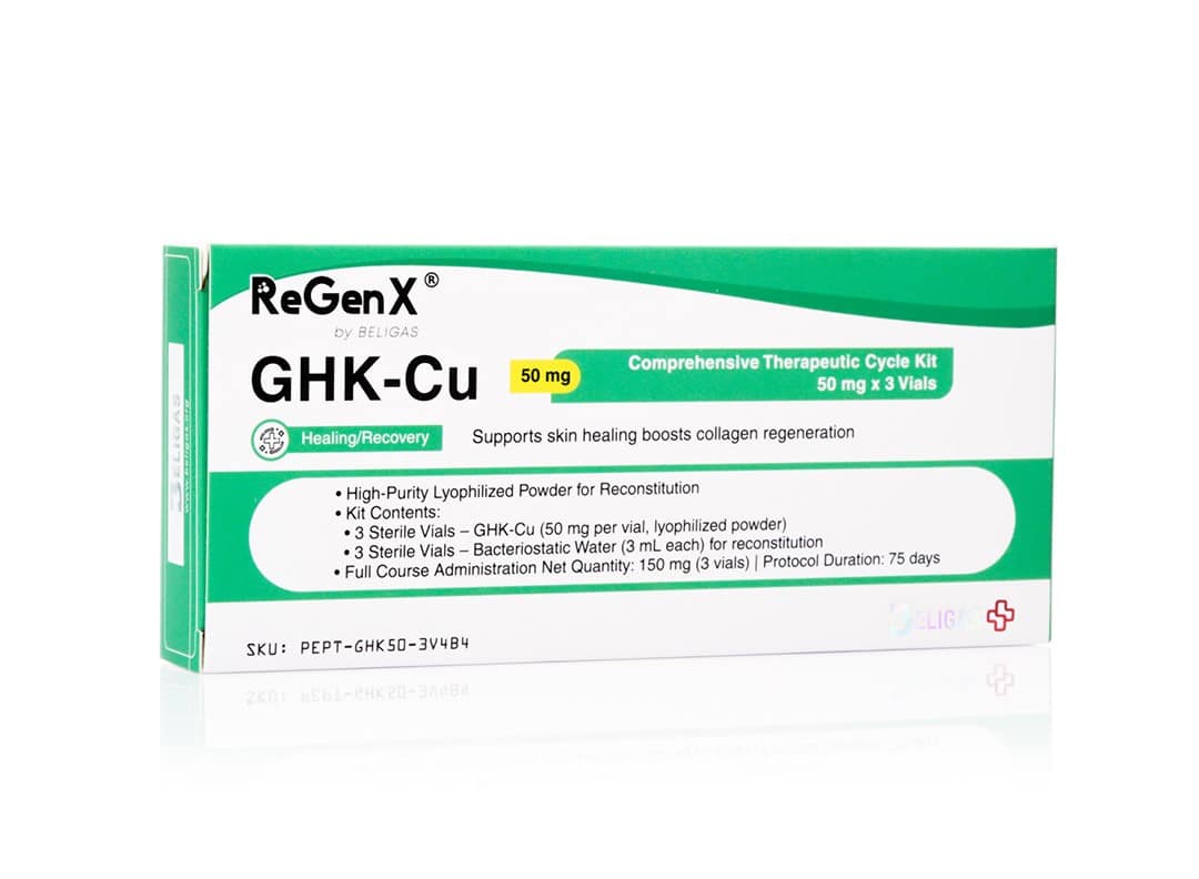 ReGenX GHK-Cu 50 mg/mL, 3 viales (50 mg) + 3 bandejas de agua (3 mL) - Beligas (internacional)