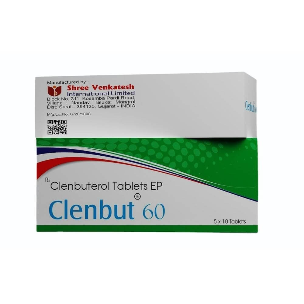 CLENBUT 60 - Clorhidrato de clenbuterona 60 mcg (50 comprimidos) - Shree Venkatesh
