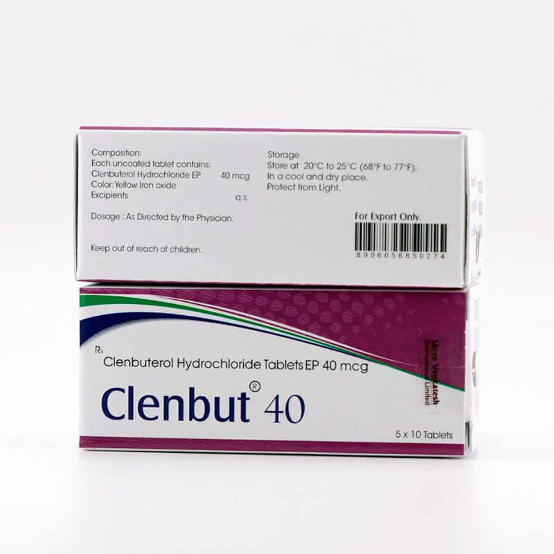CLENBUT 40 - Clorhidrato de clenbuterona 40 mcg (50 comprimidos) - Shree Venkatesh